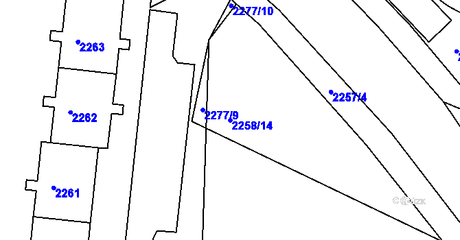 Parcela st. 2258/14 v KÚ Kadaň, Katastrální mapa