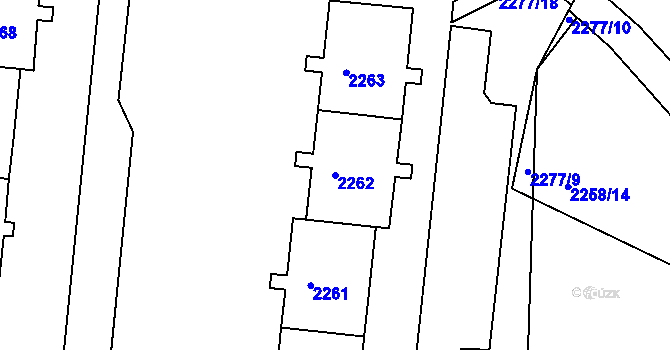 Parcela st. 2262 v KÚ Kadaň, Katastrální mapa