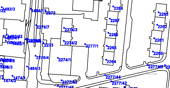 Parcela st. 2277/1 v KÚ Kadaň, Katastrální mapa