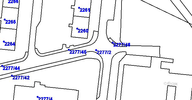 Parcela st. 2277/2 v KÚ Kadaň, Katastrální mapa