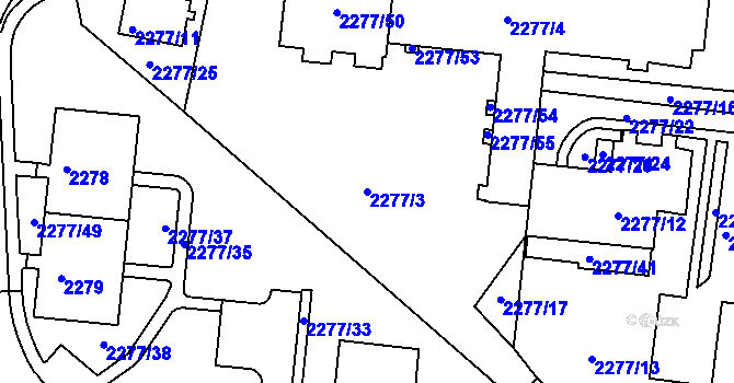 Parcela st. 2277/3 v KÚ Kadaň, Katastrální mapa