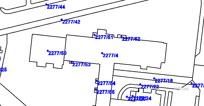Parcela st. 2277/4 v KÚ Kadaň, Katastrální mapa