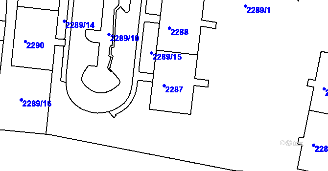 Parcela st. 2287 v KÚ Kadaň, Katastrální mapa