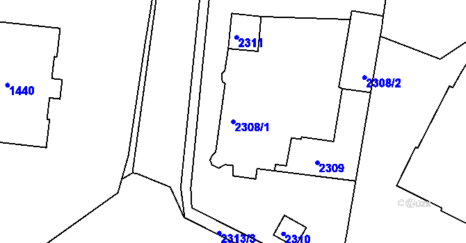 Parcela st. 2308/1 v KÚ Kadaň, Katastrální mapa