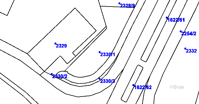 Parcela st. 2330/1 v KÚ Kadaň, Katastrální mapa