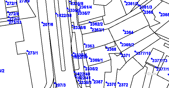 Parcela st. 2363 v KÚ Kadaň, Katastrální mapa