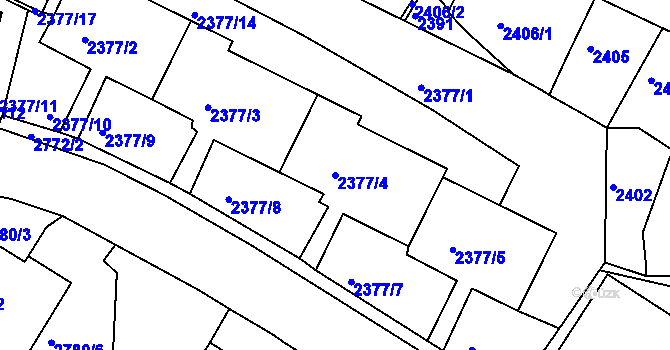 Parcela st. 2377/4 v KÚ Kadaň, Katastrální mapa