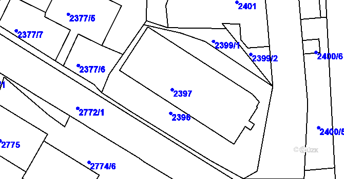 Parcela st. 2397 v KÚ Kadaň, Katastrální mapa