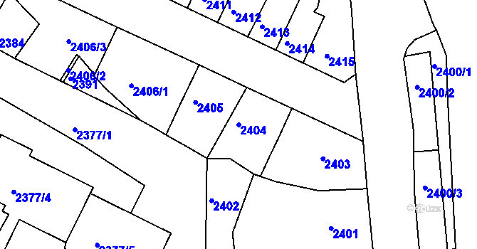 Parcela st. 2404 v KÚ Kadaň, Katastrální mapa