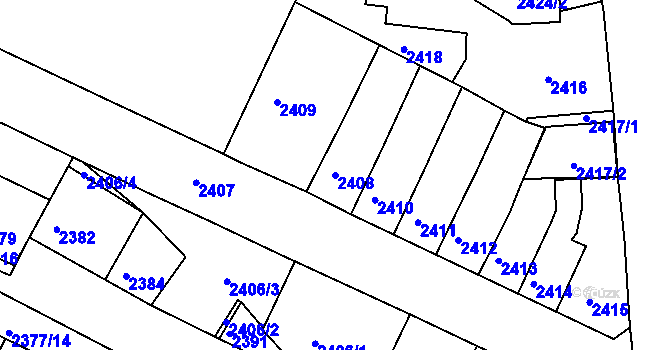 Parcela st. 2408 v KÚ Kadaň, Katastrální mapa