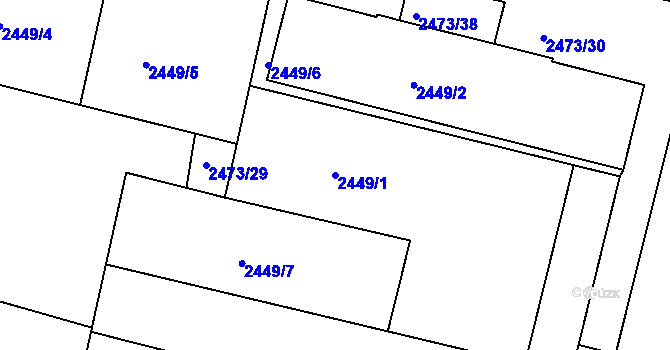 Parcela st. 2449/1 v KÚ Kadaň, Katastrální mapa