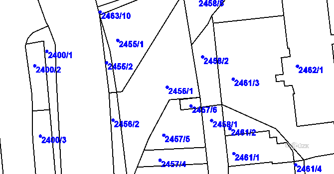 Parcela st. 2456/1 v KÚ Kadaň, Katastrální mapa