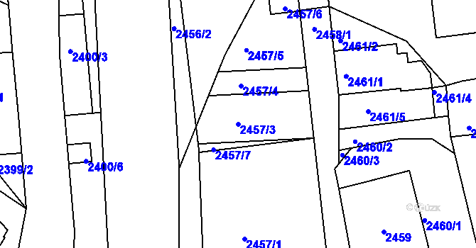 Parcela st. 2457/3 v KÚ Kadaň, Katastrální mapa