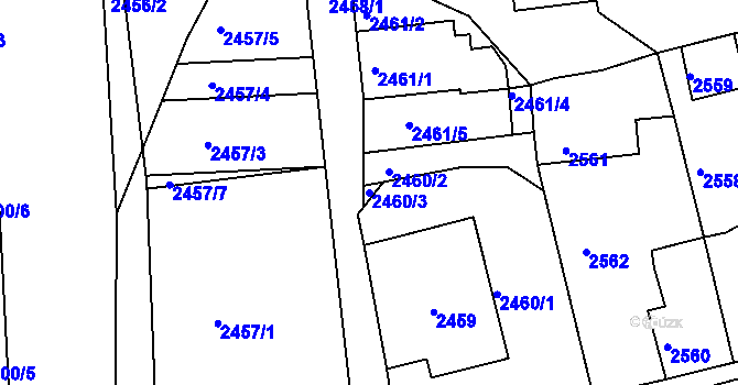 Parcela st. 2460/3 v KÚ Kadaň, Katastrální mapa