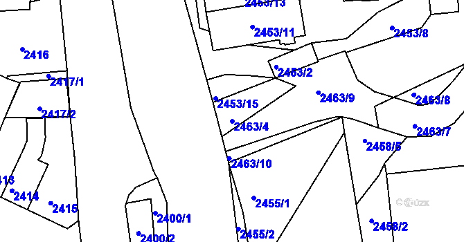 Parcela st. 2463/4 v KÚ Kadaň, Katastrální mapa