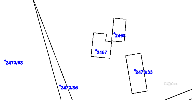 Parcela st. 2467 v KÚ Kadaň, Katastrální mapa