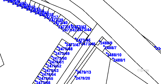 Parcela st. 2473/46 v KÚ Kadaň, Katastrální mapa