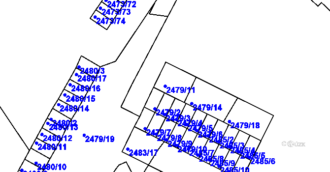 Parcela st. 2479/11 v KÚ Kadaň, Katastrální mapa