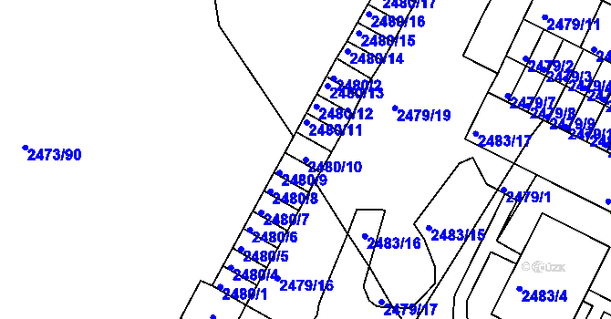 Parcela st. 2480/10 v KÚ Kadaň, Katastrální mapa