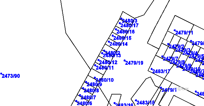 Parcela st. 2480/13 v KÚ Kadaň, Katastrální mapa