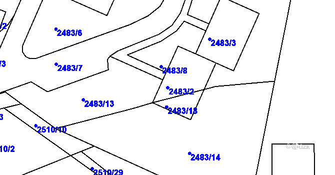 Parcela st. 2483/2 v KÚ Kadaň, Katastrální mapa