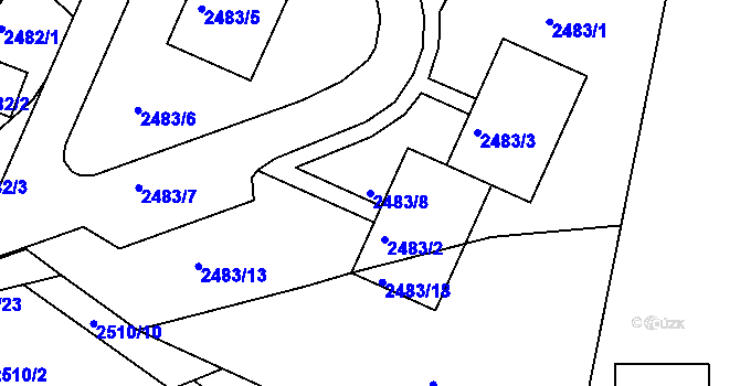 Parcela st. 2483/8 v KÚ Kadaň, Katastrální mapa