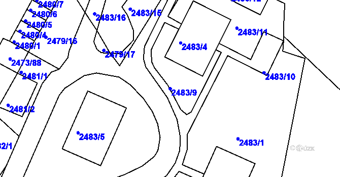 Parcela st. 2483/9 v KÚ Kadaň, Katastrální mapa