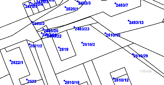 Parcela st. 2510/2 v KÚ Kadaň, Katastrální mapa