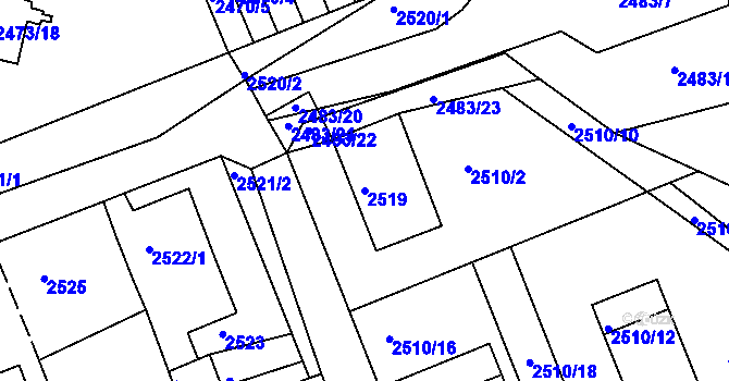 Parcela st. 2519 v KÚ Kadaň, Katastrální mapa