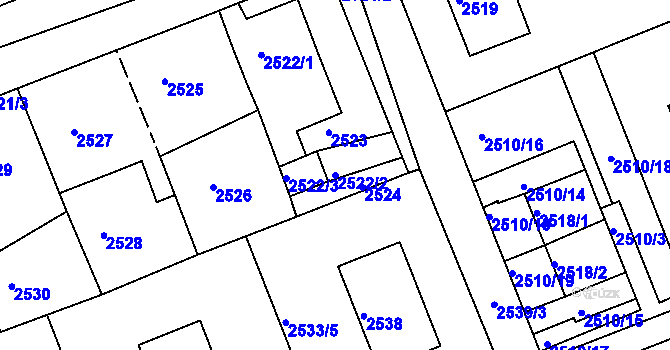 Parcela st. 2522/2 v KÚ Kadaň, Katastrální mapa