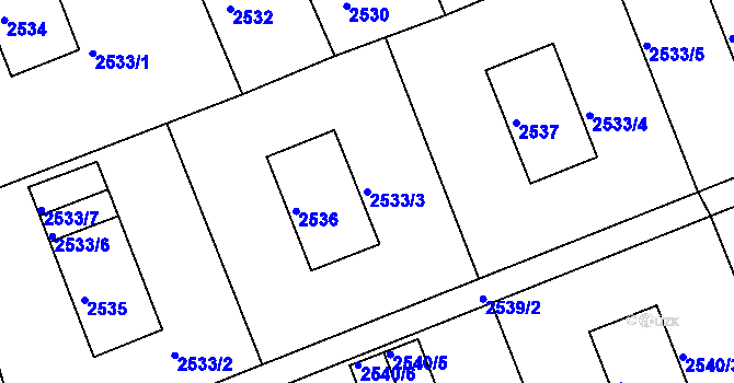 Parcela st. 2533/3 v KÚ Kadaň, Katastrální mapa