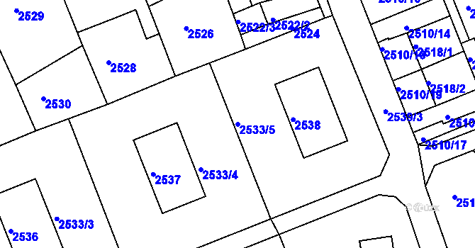 Parcela st. 2533/5 v KÚ Kadaň, Katastrální mapa