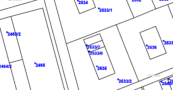 Parcela st. 2533/7 v KÚ Kadaň, Katastrální mapa