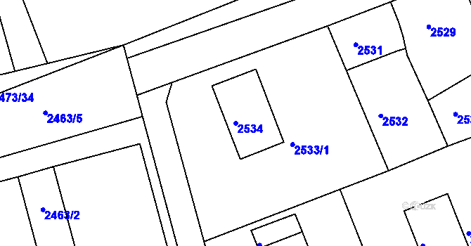 Parcela st. 2534 v KÚ Kadaň, Katastrální mapa