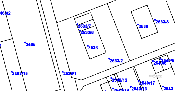 Parcela st. 2535 v KÚ Kadaň, Katastrální mapa