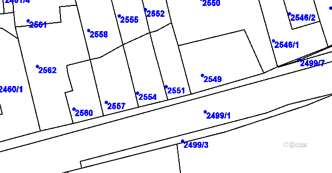 Parcela st. 2551 v KÚ Kadaň, Katastrální mapa