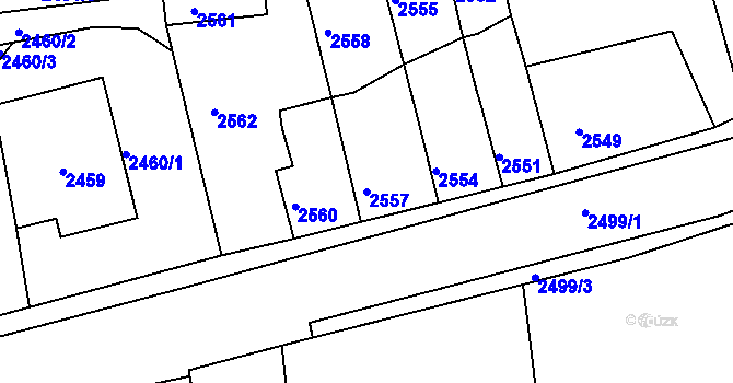 Parcela st. 2557 v KÚ Kadaň, Katastrální mapa