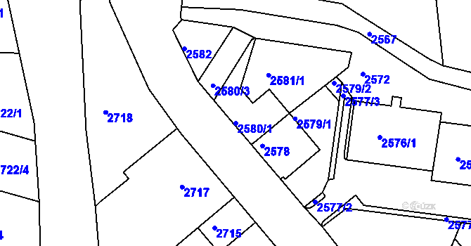 Parcela st. 2580/1 v KÚ Kadaň, Katastrální mapa