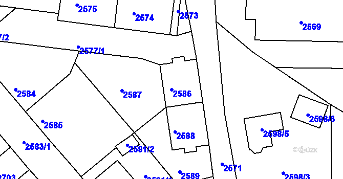 Parcela st. 2586 v KÚ Kadaň, Katastrální mapa