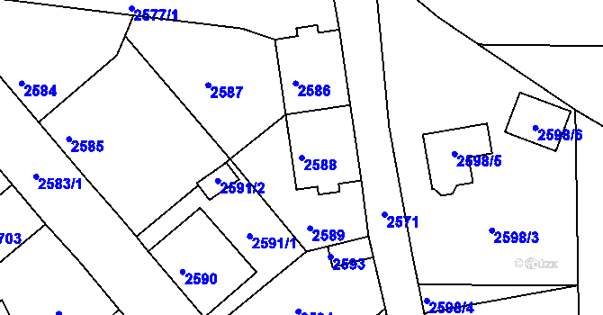 Parcela st. 2588 v KÚ Kadaň, Katastrální mapa