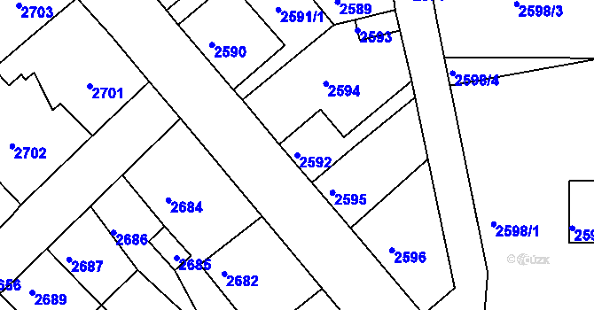 Parcela st. 2592 v KÚ Kadaň, Katastrální mapa