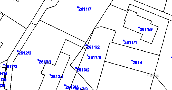 Parcela st. 2611/2 v KÚ Kadaň, Katastrální mapa