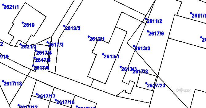 Parcela st. 2613/1 v KÚ Kadaň, Katastrální mapa