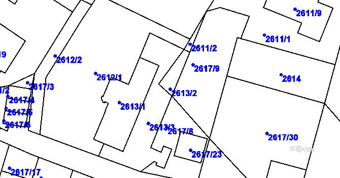 Parcela st. 2613/2 v KÚ Kadaň, Katastrální mapa