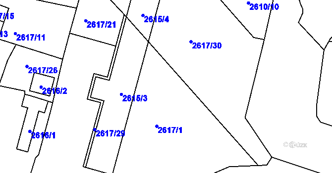Parcela st. 2617/1 v KÚ Kadaň, Katastrální mapa