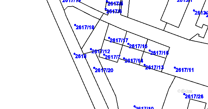 Parcela st. 2617/7 v KÚ Kadaň, Katastrální mapa