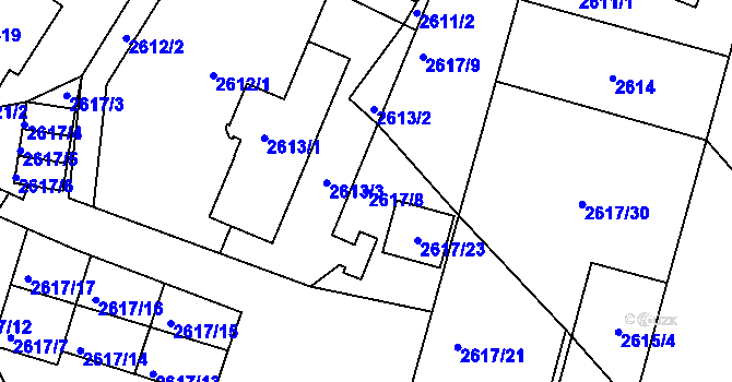 Parcela st. 2617/8 v KÚ Kadaň, Katastrální mapa