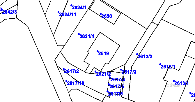 Parcela st. 2619 v KÚ Kadaň, Katastrální mapa