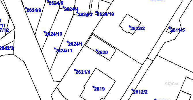 Parcela st. 2620 v KÚ Kadaň, Katastrální mapa