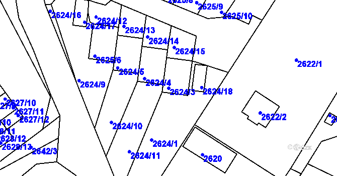 Parcela st. 2624/3 v KÚ Kadaň, Katastrální mapa